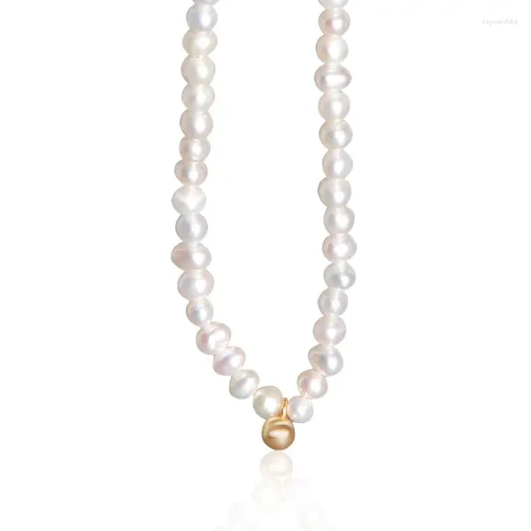 Chaînes 925 Collier en argent sterling Design simple et élégant Sense Gold Pearl Femme polyvalente