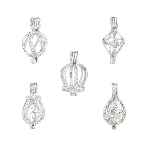 Chaînes 925 pendentif en argent Sterling Base boule de montage perle Cage médaillon pour collier fait main bijoux femmes 230710