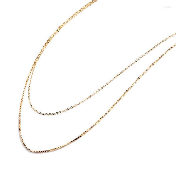 Chaînes 925 Sterling Silver Plating Gold Box Double Layer Chain Collier Collier Neckchain Fashion Style Polyvalent Et Cool