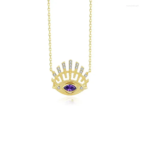 Chaines 925 SERRLING Silver Purple Résumé Pendre des yeux Collier de chaîne minimaliste pour les femmes Jielry en gros logo laser gratuit