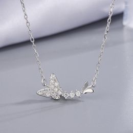 Cadenas 925 plata esterlina Retro diamante mariposa collar coreano colgante collares clavícula joyería de lujo regalo para mujeres