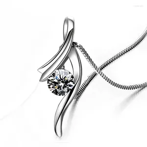 Kettingen 925 Sterling Zilver Eenvoudige CZ Kristallen Hanger Ketting Vrouwen Mode-sieraden Groothandel Bruiloft Accessoires Cadeau