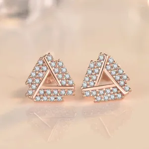 Chaînes Boucles d'oreilles triangle en argent sterling 925 avec diamants complets en or rose pour femmes INS. Géométrie élégante et petite