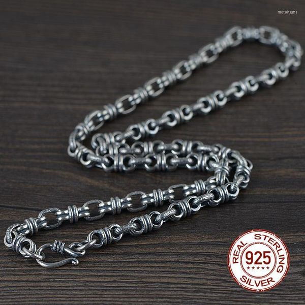 Cadenas 925 Plata esterlina Vintage Cuerda Nudo Collar Tailandés Doble Cadena Redonda Hombres Mujeres S Gancho Joyería Antigua