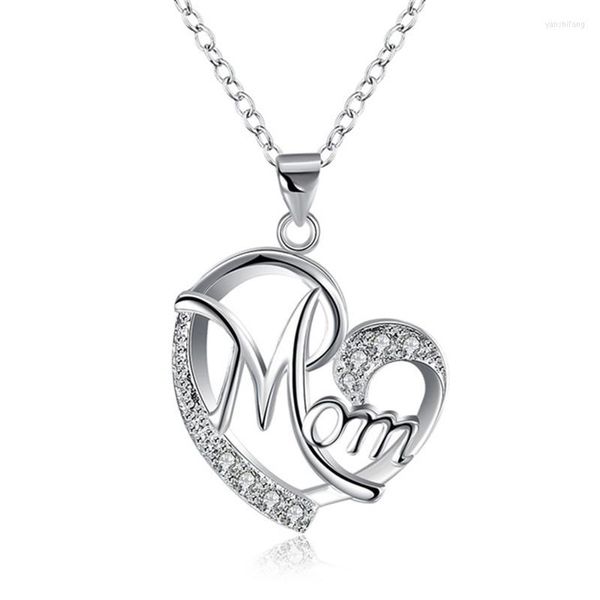 Cadenas 925 Collares de plata esterlina para mujer Letra MOM Forma de corazón Zircon Regalo del día de la madre Joyería fina Regalos de encanto