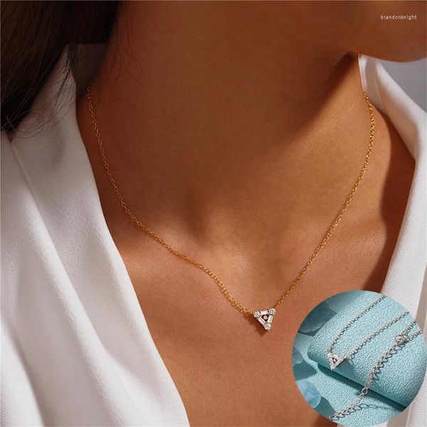 Chaines 925 Collier géométrique en zircon argent sterling pour les femmes Triangle Fine Chain Design Bijoux d'anniversaire Gift Drop