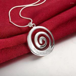 Kettingen 925 Sterling Silver Zirkoon Round Spiral Pendant ketting 16-30 inch ketting voor vrouw man charme bruiloft sieraden