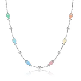 Chaînes 925 Sterling Silver Bijoux Collier Coloré 6 Poissons Zircone Cubique Fashionc Luxe Pour Femmes Fine