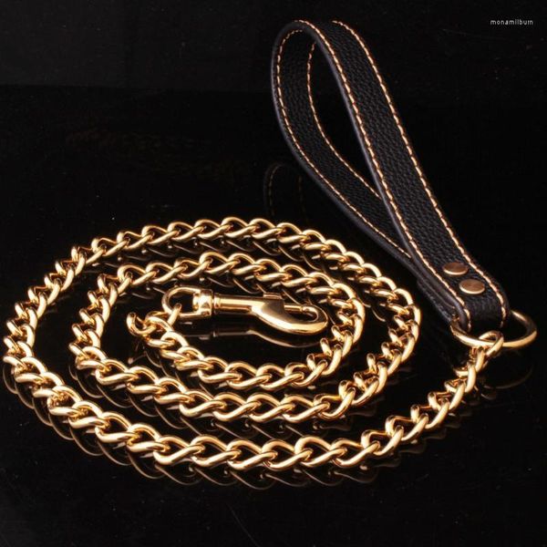 Chaînes 9mm À La Mode Forte En Cuir Noir Pet Chien Bijoux Laisse Plomb Or Gourmette Chaîne Pour Marcher En Cours D'exécution 9 pouces 52 pouces De Haute Qualité