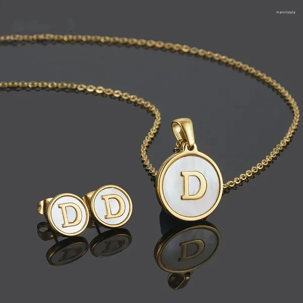 Chaînes A-Z Drop Charm Initial Shell Collier et Stud D Boucles d'oreilles Ensembles de bijoux Alphabet Pendentif Chaîne Lettre Maman Cadeaux