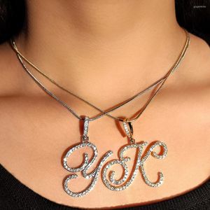 Chaînes A-Z lettres cursives initiales pendentif collier pour femmes or argent couleur brillant strass métal chaîne bijoux cadeau