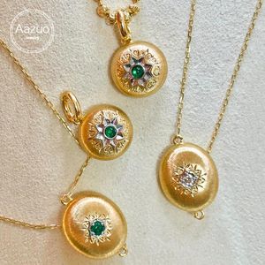 Cadenas Aazuo Gold amarillo de 18K esmeralda de diamantes reales reales redondos y ovales con collar de cadena dotado para mujeres birthday fiesta