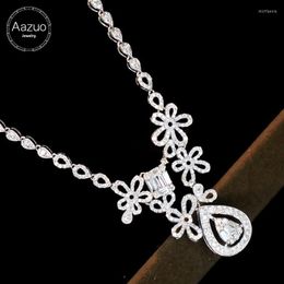 Chaînes Aazuo Premium Jewelry 18K Solid White Gold Natrual Diamonds 2.5ct Luxury Flower Necklace Gift For Women Wedding Engagement Party