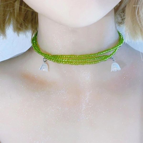 Chaînes réglables clavicule chaîne niche verre vert perlé collier élégant collier bijoux charme pour les femmes