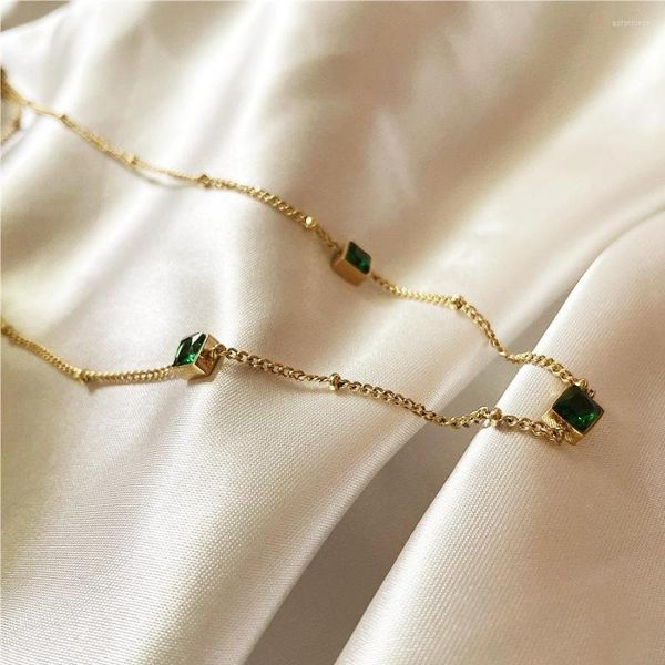 Chaînes Advanced 316L en acier inoxydable vert pierre cristal collier design sens de la simplicité tempérament clavicule chaîne bijoux cadeau