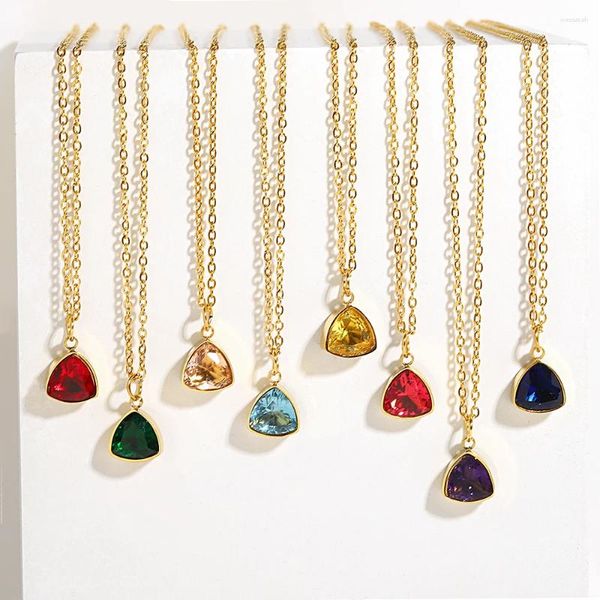 Chaînes Aensoa chaîne en métal coloré guérison énergie triangle colliers en acier inoxydable pour femmes pendentif en cristal charme tour de cou