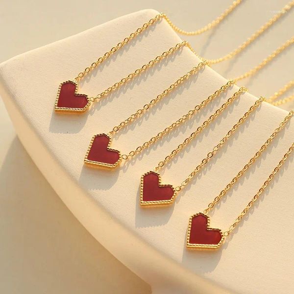 Cadenas Aensoa Moda Acero inoxidable Rojo Corazón en forma de esmalte Collar colgante para mujeres Collares de amor de alta calidad Día de la madre