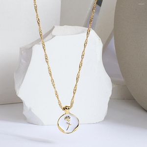 Chaînes AENSOA Vintage couleur or blanc émail Rose pendentif collier ras du cou 2023 chaîne clavicule pour femmes cadeau Unique