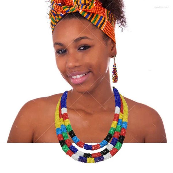 Cadenas África Eritrea Árabe Habesha Medio Oriente Colgante en capas Colorido Imitación Perla Gargantilla Collar Earing Set Mujeres Regalo de cumpleaños