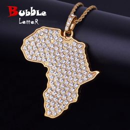 Cadenas África Mapa Collar Bling Rhinestone Cristal Oro Color Hip Hop Colgante Cadena Para Hombres / Mujeres Regalo Joyería Africana Moda