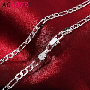 Chaînes AGLOVER 925 Sterling Silver 16 18 20 22 24 26 28 30 pouces 4MM Link Collier pour femme homme mode bijoux de mariage cadeau263b