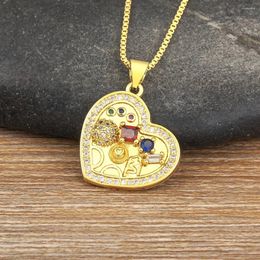 Chaînes AIBEF Élégant Luxe Coloré Strass Coeur Forme Pendentif Femmes Collier Cuivre CZ Esthétique Bijoux Romantique Cadeau De Fiançailles