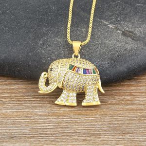 Kettingen AIBEF Olifant Vorm Vergulde Kleurrijke Strass Hanger Vrouwen Koper Zirkoon Ketting Lucky Choker Kraag Ketting Sieraden Gift