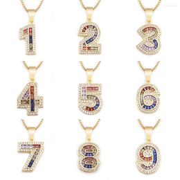 Chaînes AIBEF arc-en-ciel Zircon 0-9 ange numéro collier pour femmes hommes chanceux colliers cuivre bijoux cadeau