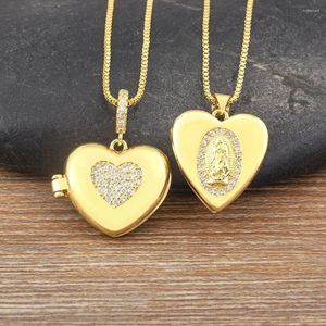 Chaînes AIBEF Coeur Rond Forme Vierge Marie Pendentif Cuivre Zircon Femmes Ouvrable Mettre Des Photos Religieux Prier Collier Bijoux Cadeau De Maman