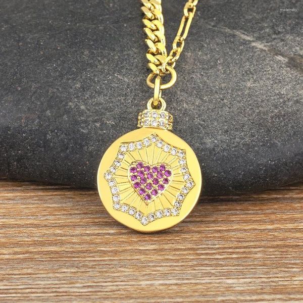 Cadenas AIBEF dulce lindo corazón rosa patrón colgante de diamantes de imitación mujeres cobre CZ collar joyería accesorio niña cumpleaños regalo uso diario