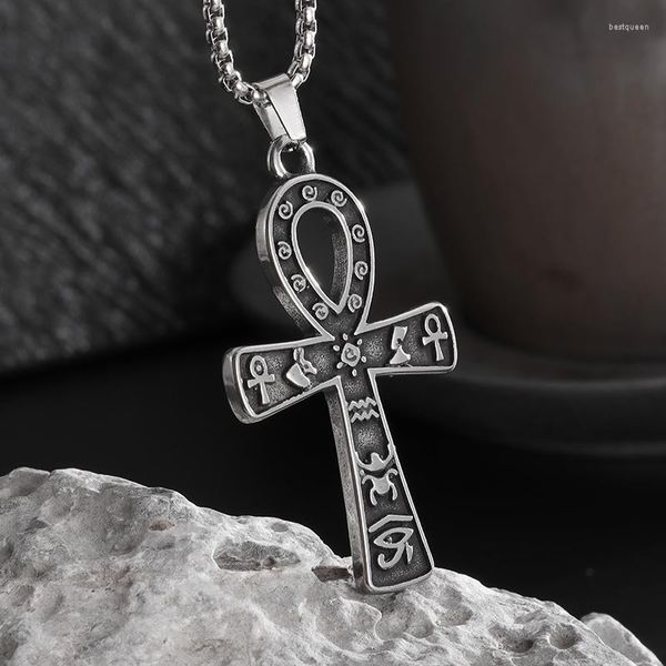 Chaînes Ancien égyptien Ankh Eye of Horus Cross Pendentif Collier en acier inoxydable pour hommes et femmes personnalisés Punk cadeau de Noël