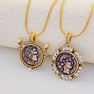 Chaînes grec ancien femmes hommes Vintage Portrait perle pendentif pièce charme tour de cou bohême collier Bijoux Femme collier Bijoux MN110D