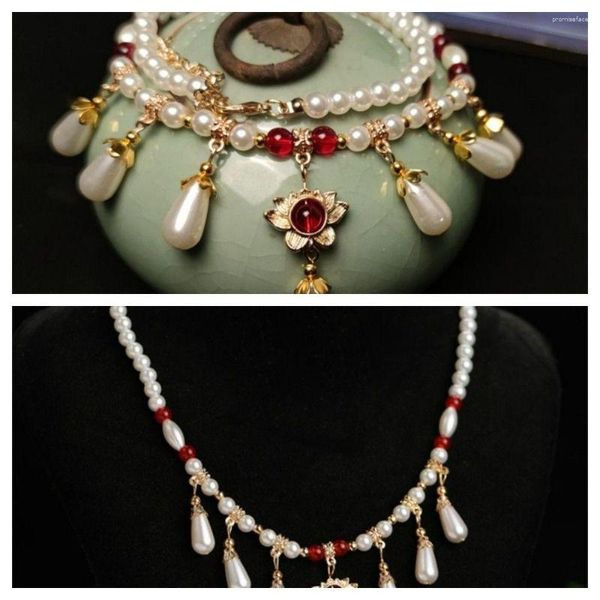 Chaînes Style ancien tour de cou perles pendentif Cheongsam accessoires Han tissu collier tempérament femmes bijoux cadeau