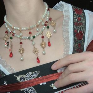 Kettingen Oude stijl ketting Bloem Parel Zachte edelsteen Ming-systeem Dunhuang Accessoires Kraag Hanfu Alles Match Fairy