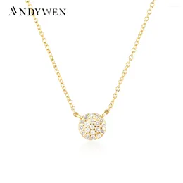 ANDYWEN 925 Sterling Zilver Goud Cirkel Lange Ketting Hanger Charme Zirkoon Ketting Delicate 2024 Vrouwen Luxe Fijne Sieraden