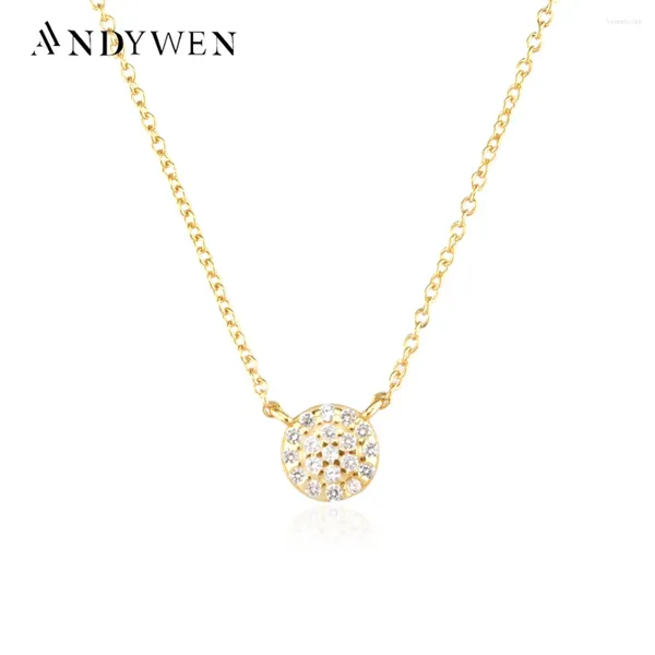 Cadenas ANDYWEN 925 Sterling Silver Círculo de oro Cadena larga Colgante Charm Zircon Collar Delicado 2024 Mujeres Joyería de lujo