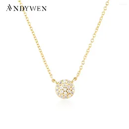 Chaines Andywen Sterling Sier Gold Circle Long Chain Pendant Charm Zircon Collier Delated 2024 Femmes Fine Bijoux