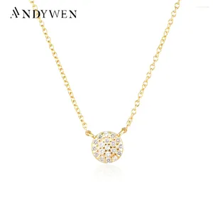 Ketens Andywen Sterling Sier Gold Circle Lange keten Hangscharms Zirkon ketting delicate 2024 vrouwen fijne sieraden