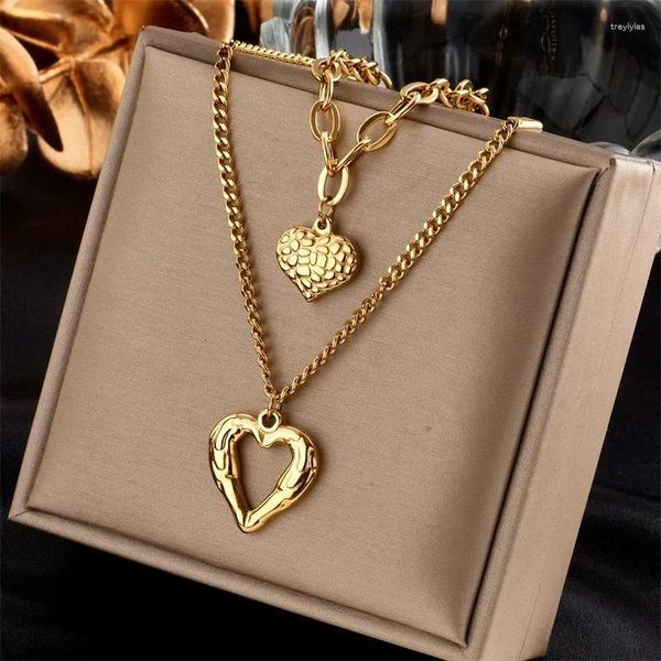 Chaînes Anenjery 316L en acier inoxydable texturé creux coeur collier pour femmes femme luxe pendentif fête bijoux en gros