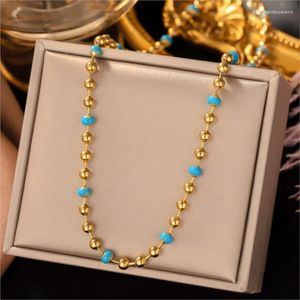 Chaines Aenjery L316 en acier inoxydable en acier inoxydable Bleu Small Beads Collier pour femmes Fashion Simple Candarbone Jewery