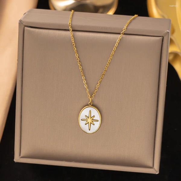 Chaines Aenjery L316 Collier pendentif étoile en coquille blanche en acier inoxydable pour femmes en gros de bijoux douce