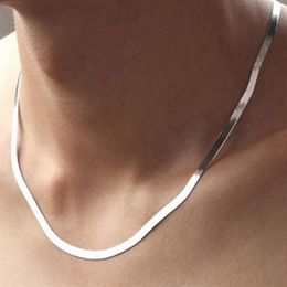 Kettingen Anenjery Zilver Kleur Ketting Unisex Platte Slang Link Chain Karabijn Collares Kettingen Voor Vrouwen Mannen S-N212382