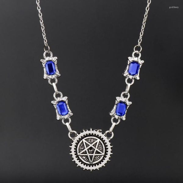 Cadenas Anime Jewelry Black Butler Blue Crystals Gargantilla Collar Mujer Accesorios Elegantes Colgantes Maxi Collares