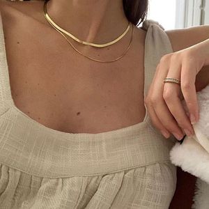 Ketens anti-allergische minimalistische dubbele lagen 14K vergulde doosherringbone ketting choker kettingen voor dameshoks sidn22