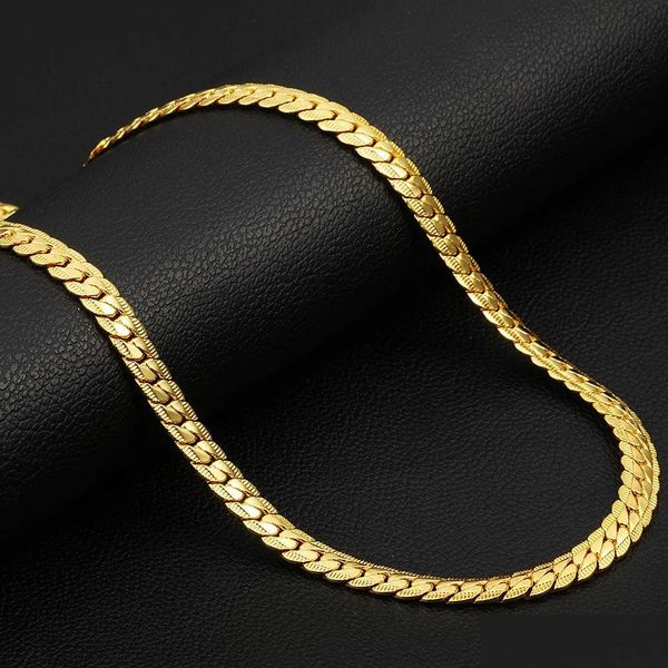 Chaînes Antique plat serpent chaîne collier 4/7mm 14K or jaune ras du cou longues chaînes pour femmes hommes bijoux livraison directe bijoux collier Dhy5W