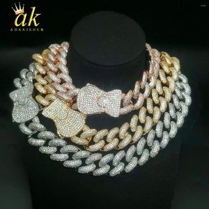 Chaînes Aokaishen Cubain Lien Chaîne Pour Femmes Prong Collier Ras Du Cou Glacé Cubique Zircone Véritable Cuivre Hip Hop Bijoux Printemps Fermoir