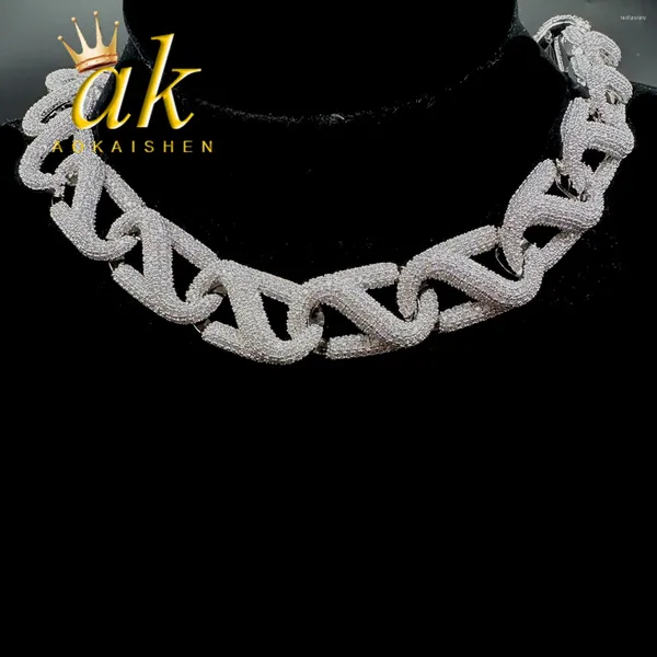 Cadenas Aokaishen Prong Collar Gargantilla para hombres Iced Out Cuban Link Chain Real Chapado en oro Hip Hop Joyería