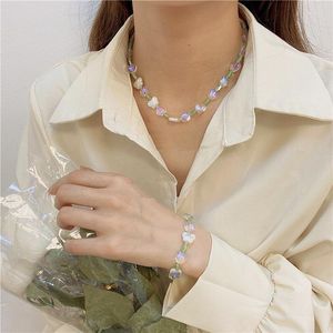 Chaînes AOMU Transparent coloré coeur papillon perlé clavicule chaîne pour femmes filles charme vert collier accessoires collier