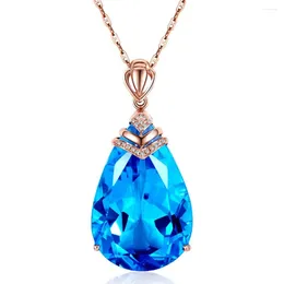 Chaînes Aquamarine Gemstones Pendentif Colliers pour femmes Bleu Cristal Rose Or Couleur Foulard Robe De Soirée Bijoux De Mode Bijoux Cadeaux