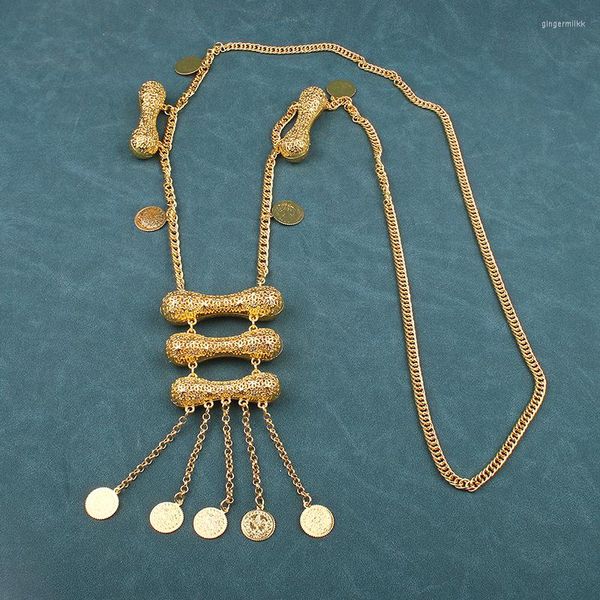 Chaînes femmes arabes collier diagonale épaule chaîne pièce plaqué or pendentif bijoux de mariage cadeau de mariée colliers pour fine